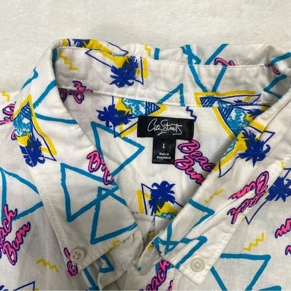 City Streets Beach Bum Button Down Shirt Size Large 80s Retro - Picture 3 of 10